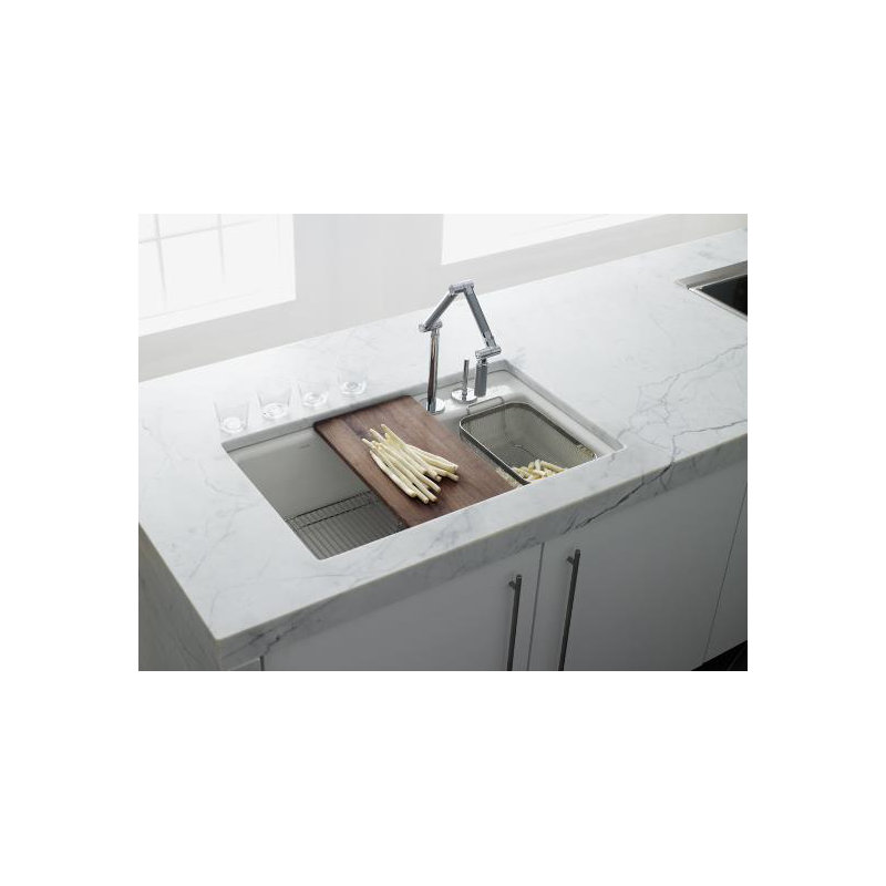 Indio® 33" L x 21.125" W Double Basin Undermount Kitchen Sink with Accessories, Caviar, 3 hole
