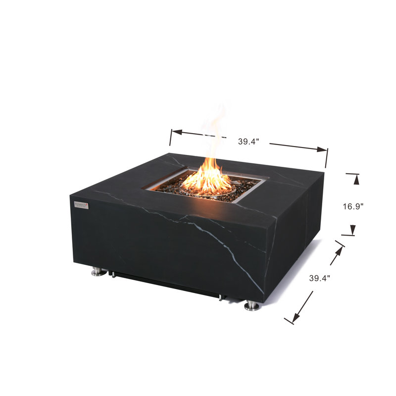 Square Stone Smokeless Outdoor Fireplace, Bulgaria Black, Propane, 42.9cm H x 100.1cm W x 100.1cm D