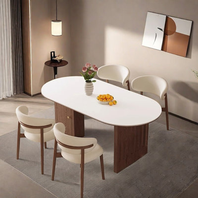 Oval solid wood rock plate dining table and chair