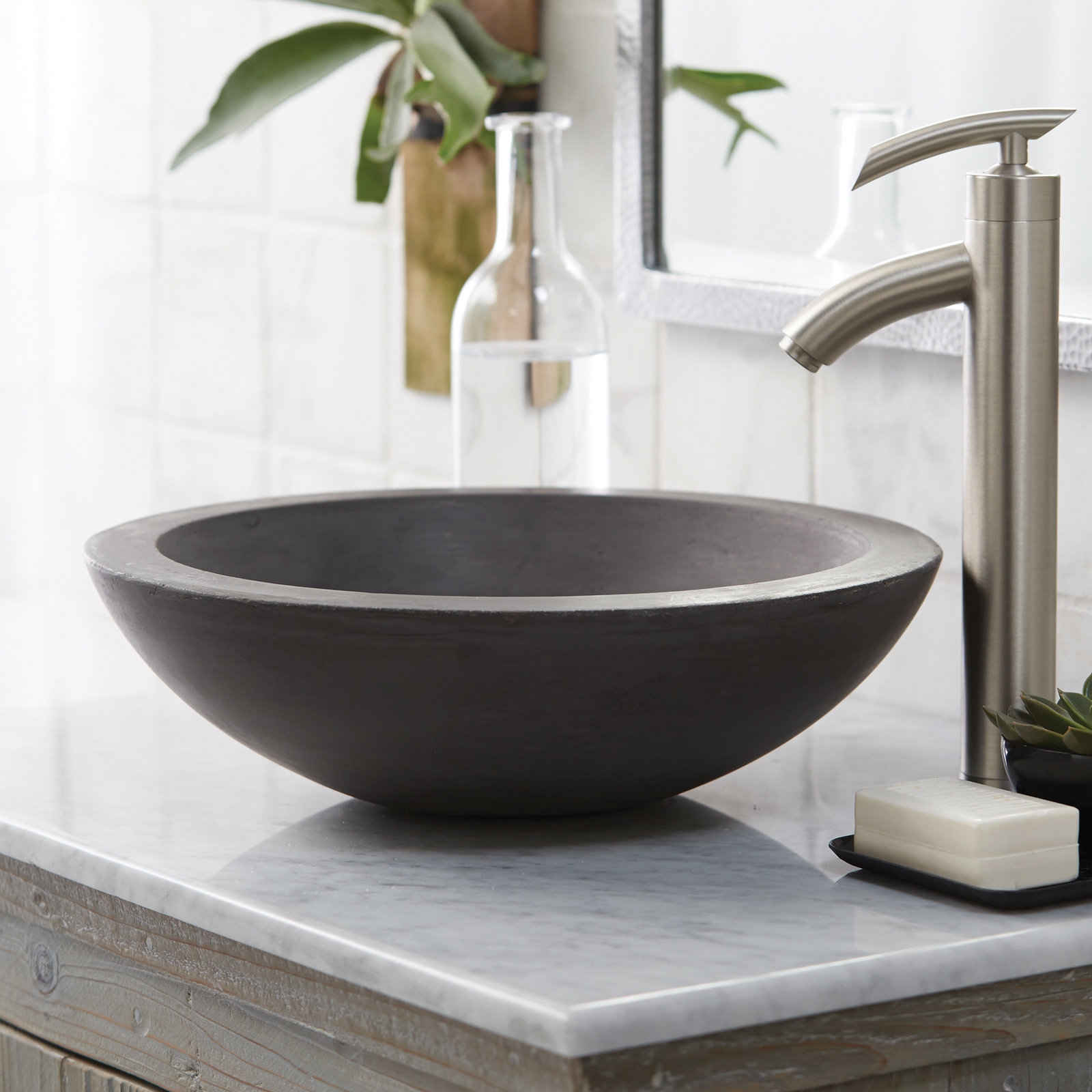 NativeStone Morro Round Concrete Vessel Sink, Slate