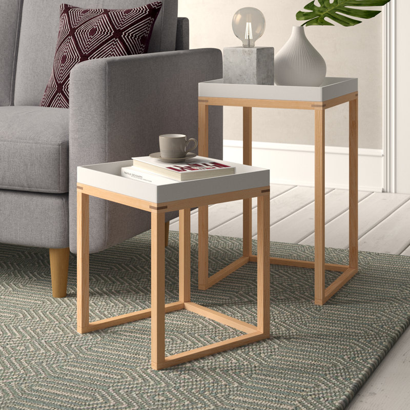 Bostic Solid Wood Tray Top Sled Nesting Tables, White