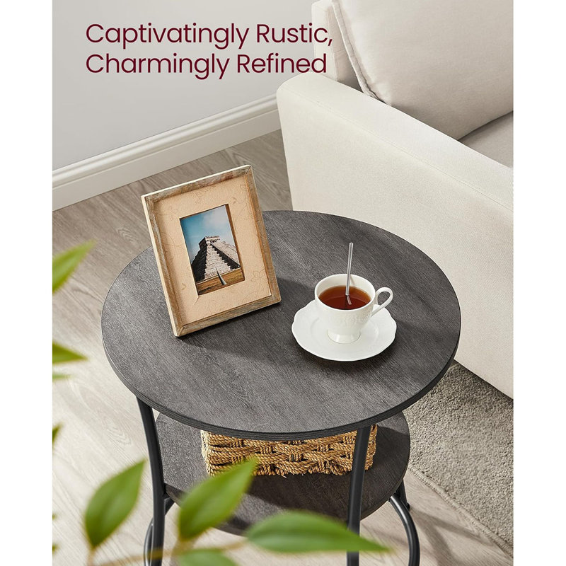 Side Table, Round End Table With 2 Storage Shelves For Living Room, Bedroom, Nightstand With Steel Frame For Small Spaces, Accent Coffee Table