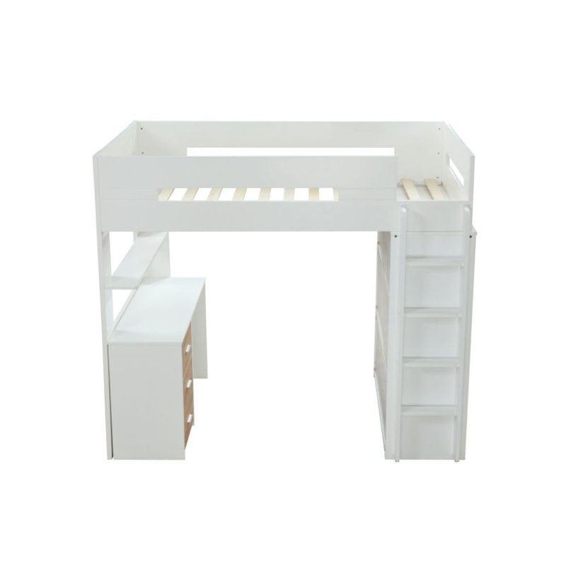 Lit mezzanine 3 tiroirs avec bibliothèque Oregon par Isabelle & Max ™, White/Brown