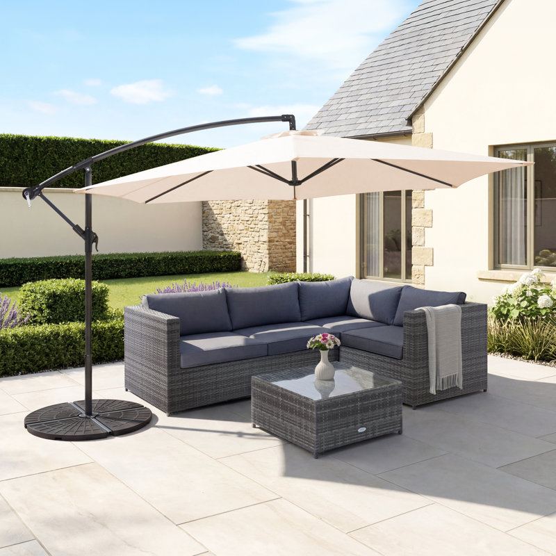 300 cm W X 320 cm D Cantilever Parasol with Crank Lift, Cream