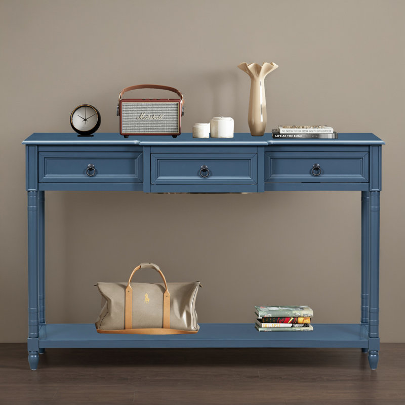 52" Console Table Sofa Table with 3 Drawers and 1 Shelf for Entryway, Antique Navy, Antique Navy