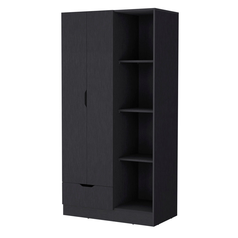 Armoire 2 portes avec compartiment ouvert, Noir