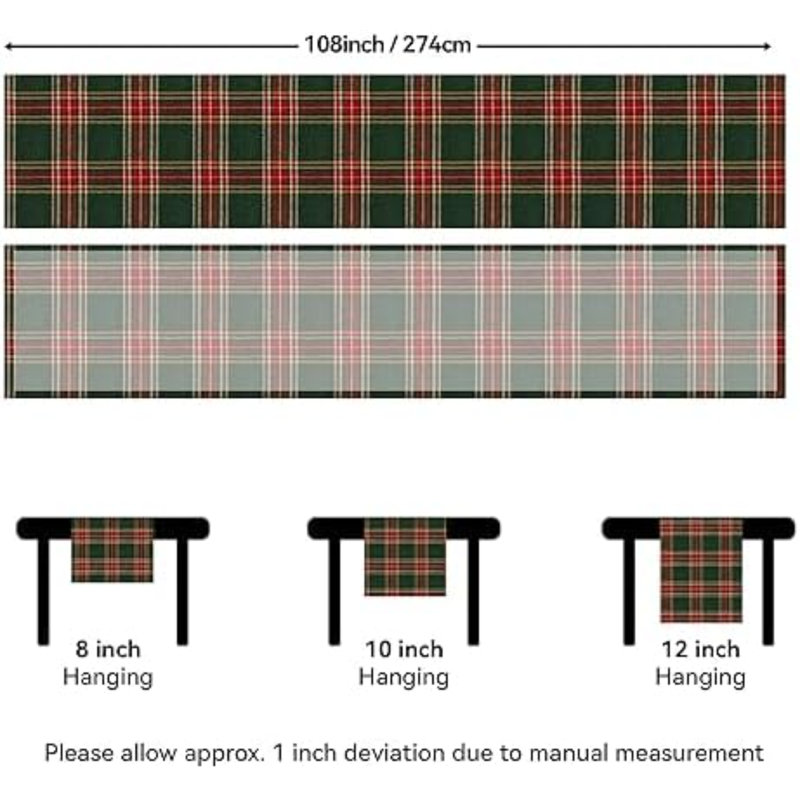 Chemin de table à carreaux tartan vert, 33 x 274 cm (13 x 108 pouces), L 108 po