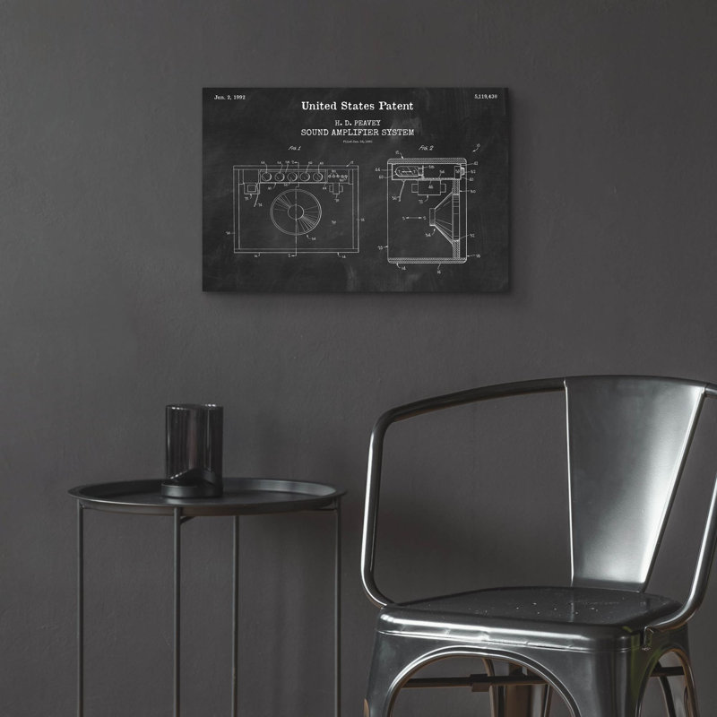 «Sound Amplifier Blueprint Vernis tableau noir», art mural en verre acrylique, H 16 po x l 24 po x P 0,2 po
