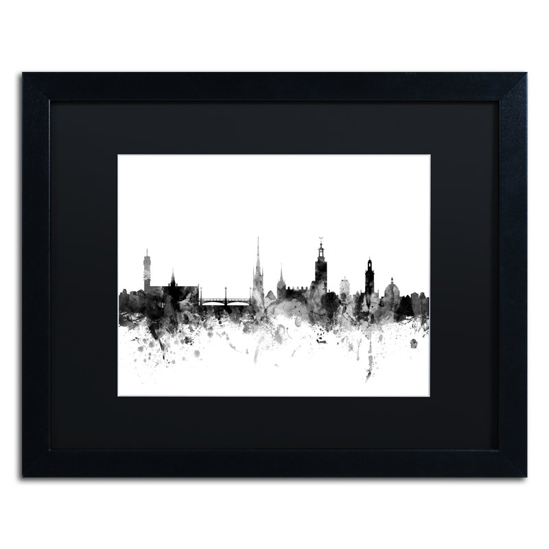 « stockholm suède horizon b&w », impression encadrée, H 16 po x l 20 po x P 0,5 po, Noir