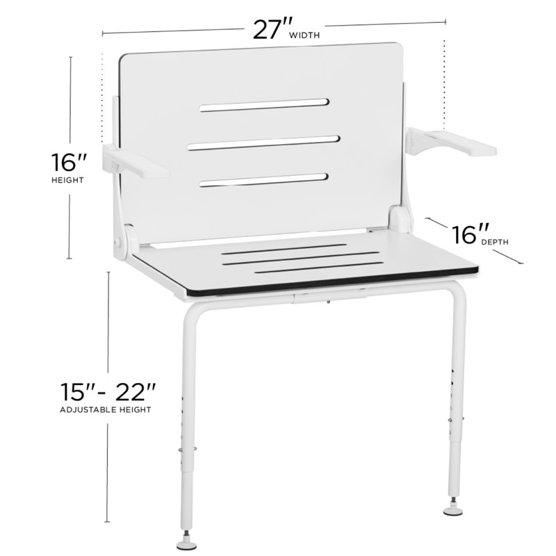 Silhouette Comfort Plus Heavy Duty Folding Wall Mount Shower Seat, White Seat with White Frame