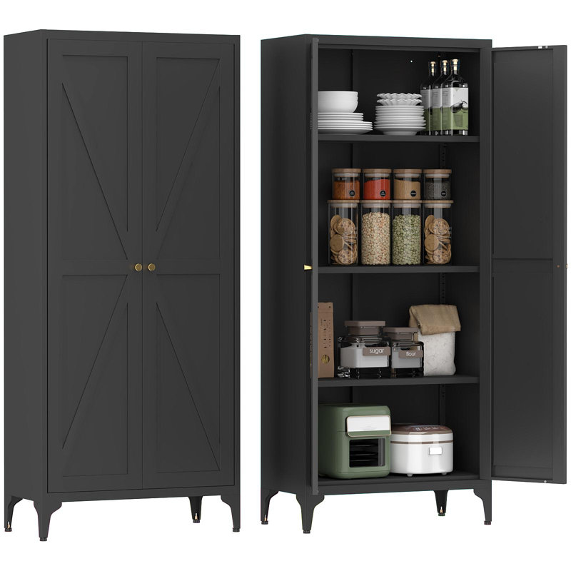 [Métal réglable] Armoire de rangement en métal à 2 portes avec tablettes réglables et armoire en acier pour la cuisine, le salon, la salle à manger et le bureau