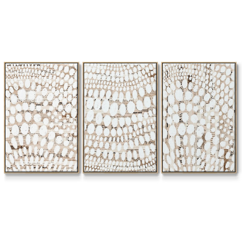 Ensemble de 3 pièces à motif rétro I sur toile tendue, Bois naturel, H 40 po x l 78 po
