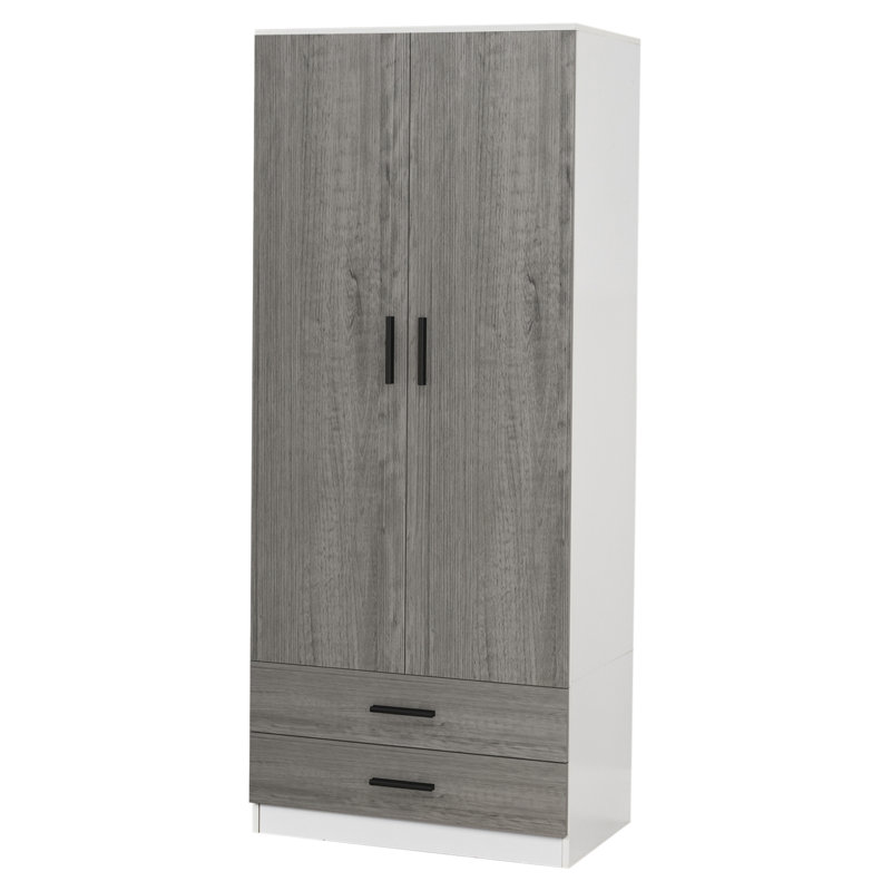 Gianpietro 2 Door Manufactured Wood Wardrobe, White Carcass/Ash Grey Drawer
