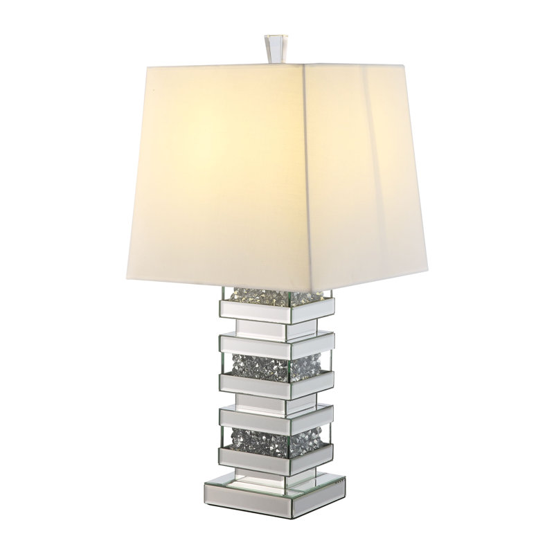 Lampe de table en miroir Eilonwy Glam 30 "avec faux diamants en blanc
