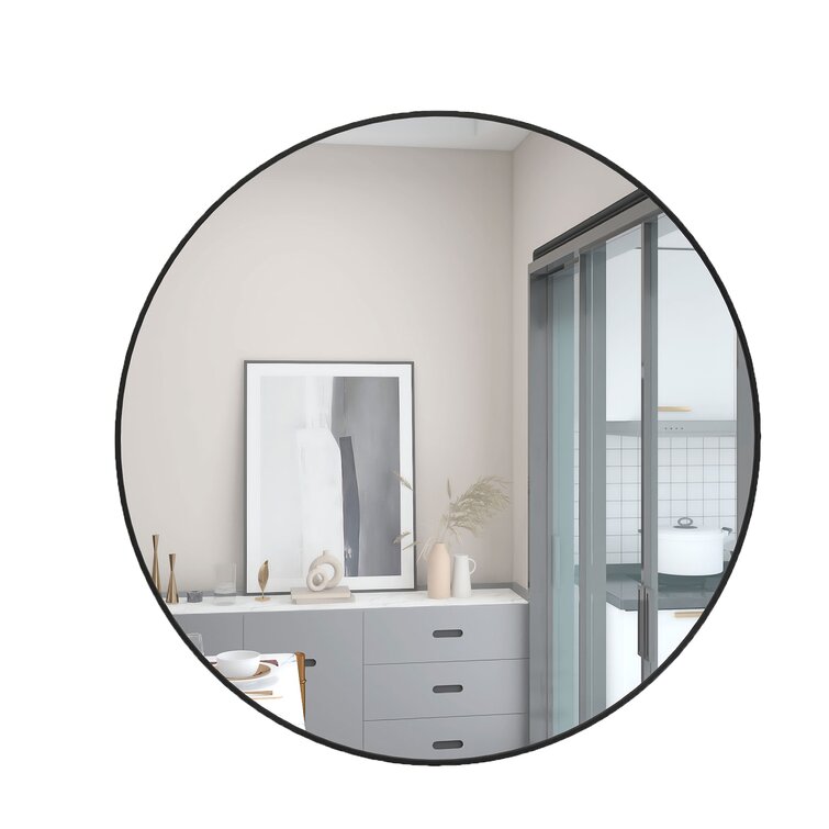 Corrigan Studio® Ishbel 32 Inch Wall Circle Mirror Large Round Black  Circular Mirror,Bathroom Make Up Vanity Mirror