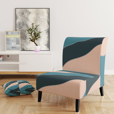 Peach And Blue Striped Pattern - Velvet Upholstered Patterned Accent Slipper Chair