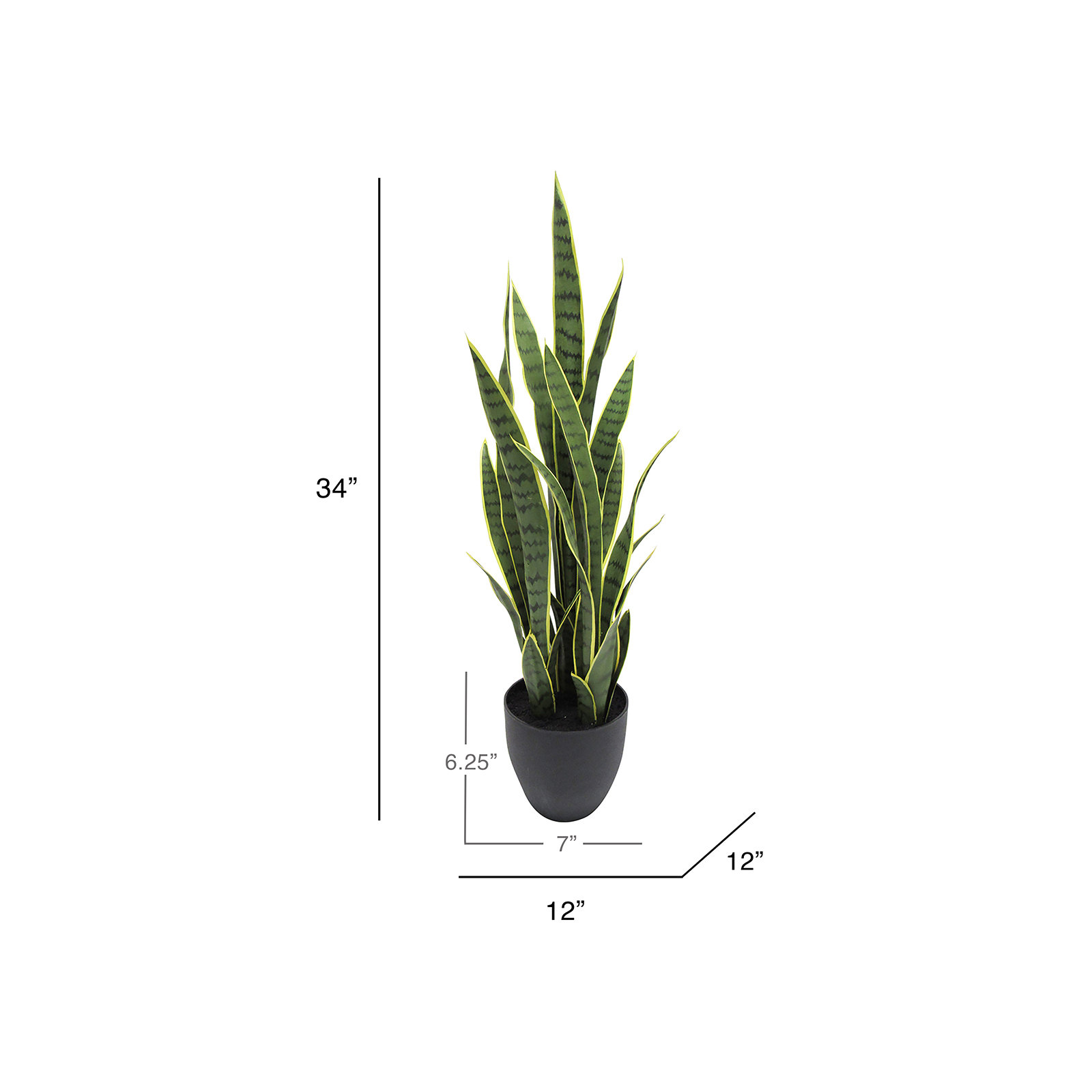 Artificial Sansevieria Snake Plant in Pot, 34" H x 12" W x 12" D
