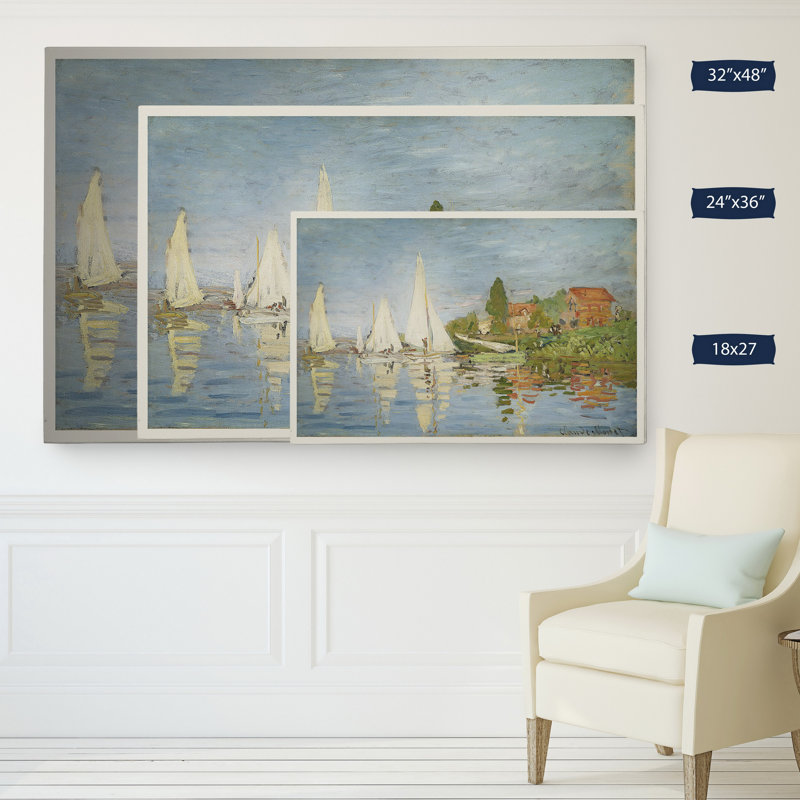 «Chapelton at Argenteuil» par Claude Monet, reproduction de peinture à l'huile, H 32 po x l 48 po x P 1,5 po, Pas de tapis