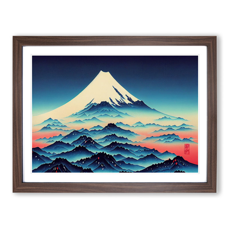 A Japanese Mountain Sunset Vol.7 - Single Picture Frame Print, 25cm H x 34cm W x 2cm D, Walnut