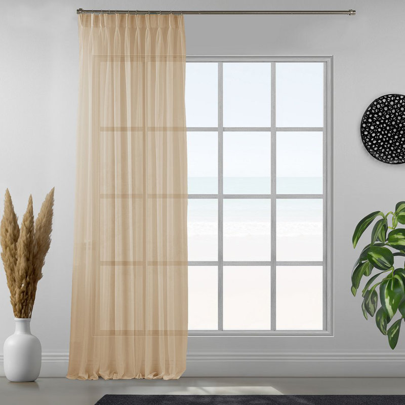 Sheer Single Curtain Panel, 190cm Width x 265cm Drop, Brown