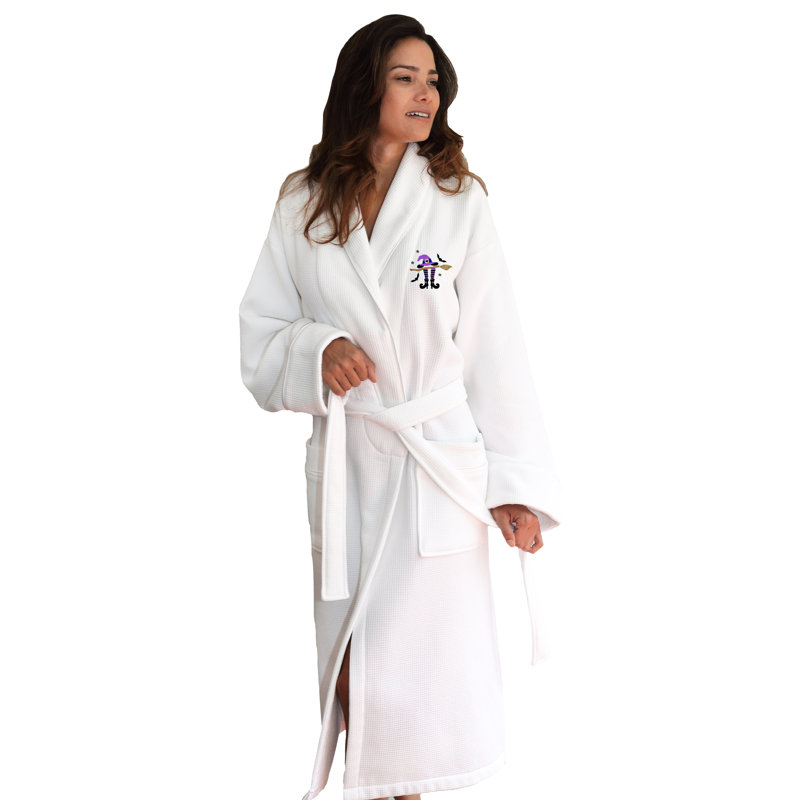 Peignoir brodé en satin gaufré unisexe avec passepoil satiné The Holiday Aisle® Hotel Collection, TG, Blanc
