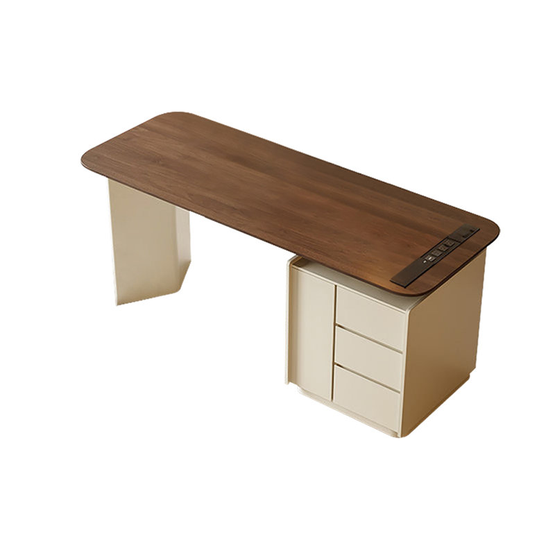 Walnut Rectangular Manufactured Wood with 3 drawers desk, 29.53" H x 62.99" W x 27.56" D