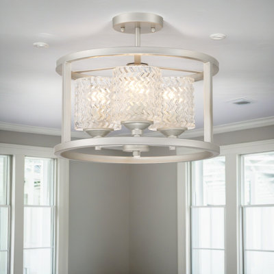 Maroney 3 - Light Kitchen Glass Steel Dimmable Flush Mount Ceiling Light Chandelier