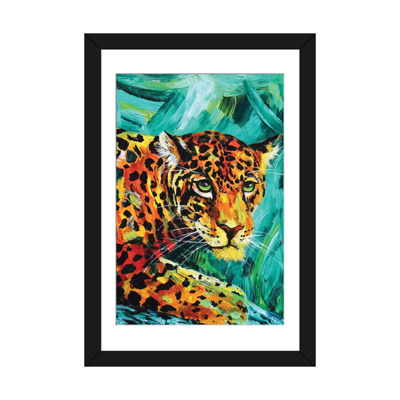 « jaguar », impression sur toile, Papier d'art encadré noir, Blanc, H 24 po x l 16 po x P 1 po