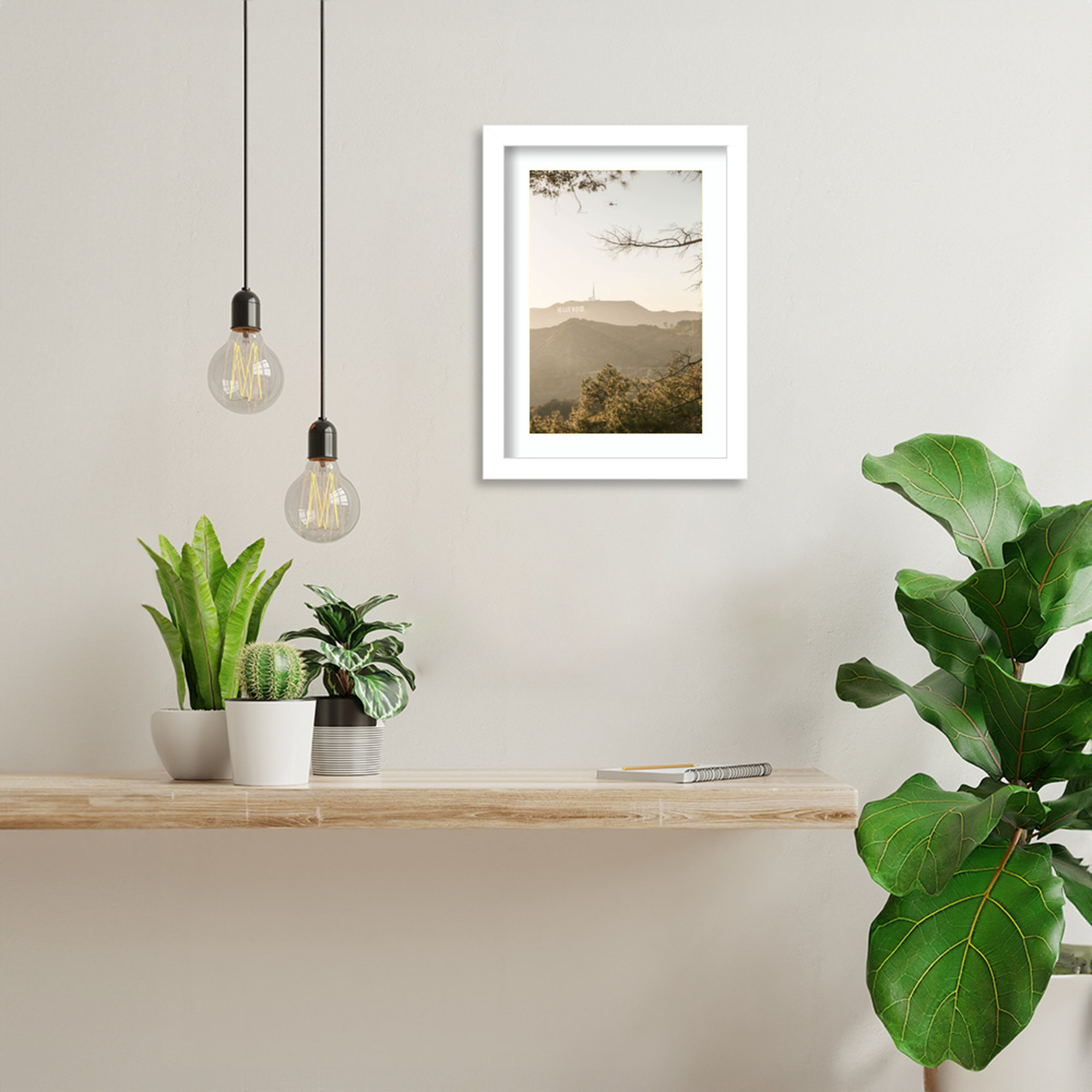 Hollywood Hills by Shot by Clint Wood Framed Wall Art Print, 13" H x 10" W, White 