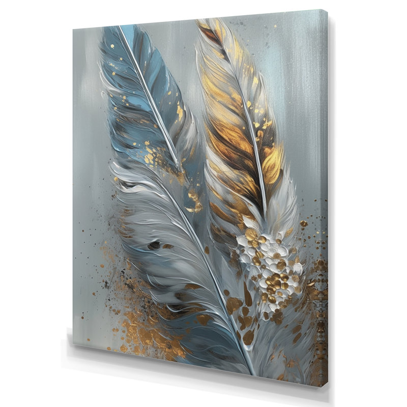 «Gwyndolin Gold Feather Wanderlust I - Glam Feather», reproduction d'art sur toile encadrée, H 20 po x l 12 po x P 1 po
