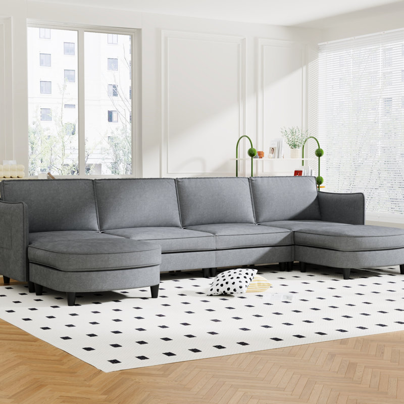 6 Seater With Movable , Breathable Skin - Fabric, Arm Pockets, For Living Room, Frame, Construction 141.5'' Large U Shaped Side Pockets On Arm, Material, Apartment, Office, Comfortable Support, Frame