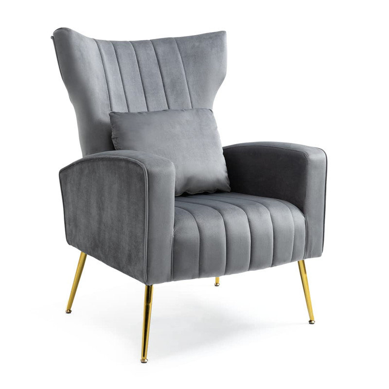 Upholstered velvet armchair, Gris