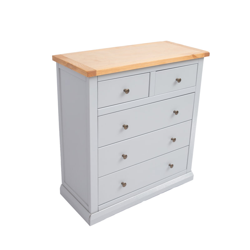 Tollison 90 cm W Chest of 5 Drawers, Grey/Antique Brass