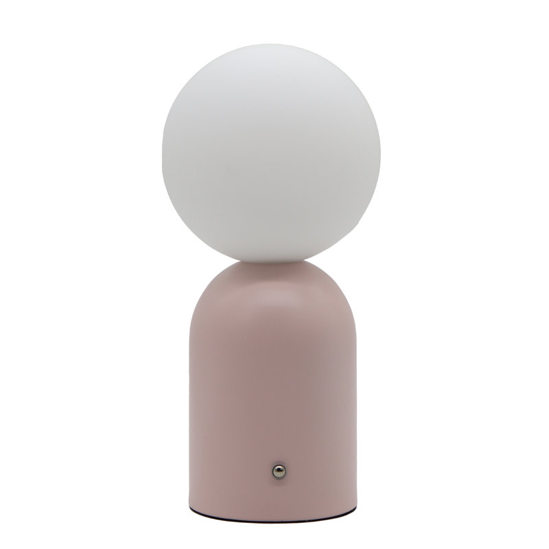 Lampe de table moderne portative 10,8 po avec batterie rechargeable intégrée, charge USB-C, lumière DEL à intensité variable, base rose et abat-jour sphérique pour le salon, la chambre à coucher ou la salle d'étude