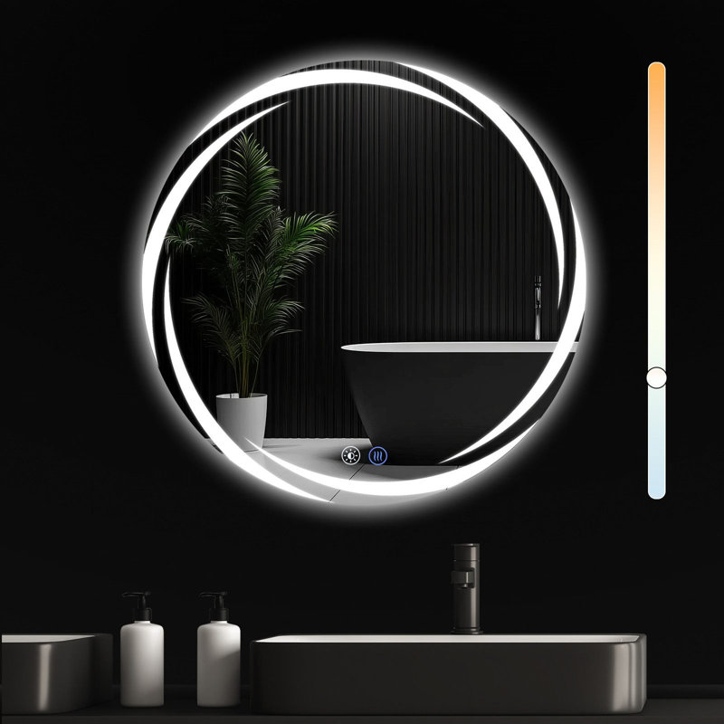 Wall mirror bathroom mirror round LED with lighting touch dimmable, 70 cm H x 70 cm W