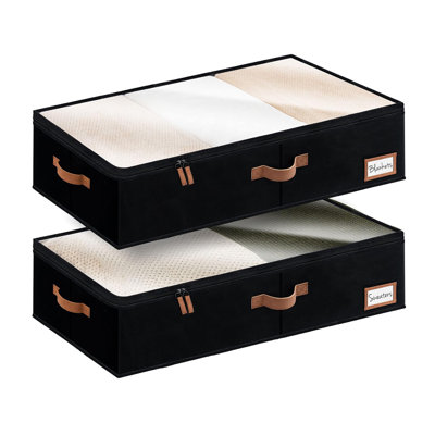 Underbed Storage Box with Clear Window, Foldable Underbed Storage Bins for Clothes, Blankets and Shoes, 6'' H X 33'' W X 17'' D, Black