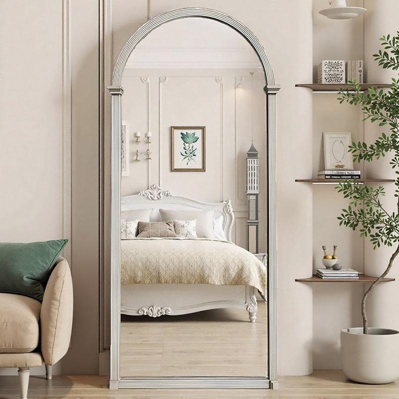 Miroir pleine grandeur de style français à fixation murale au sol, 62,99 po x 23,62 po, Blanc