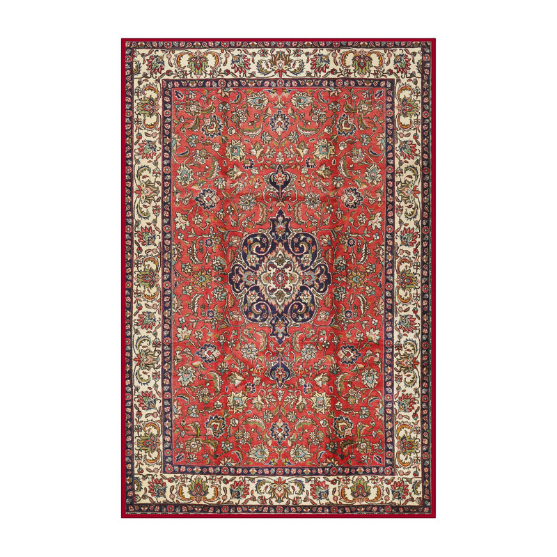 Tapis traditionnel rouge / beige Cahyadi, Rectangle 8 pi x 12 pi