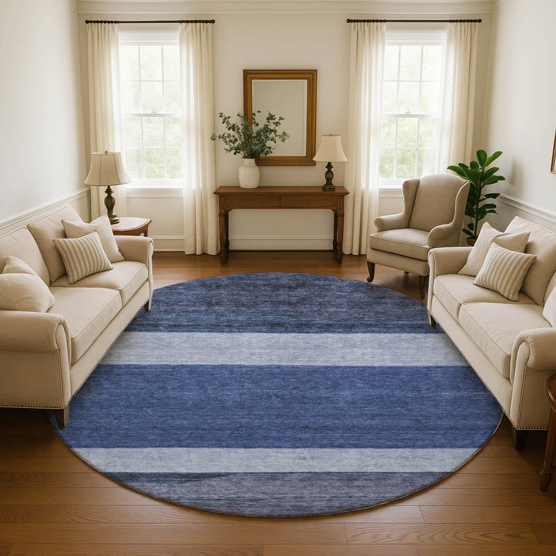 Premium Machine Washable Brennon AMF1624 Stripes Rug, Round 8'
