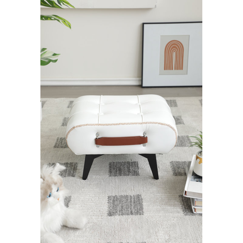 Faux Leather Handable Upholstery Ottoman，Foot Rest Footstool，Accent Stool for Home Deco, White