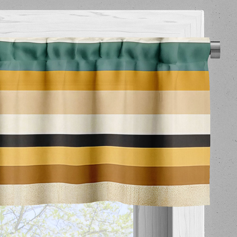 Apricot Cadet Blue Beige Striped Satin Rod Pocket Valance