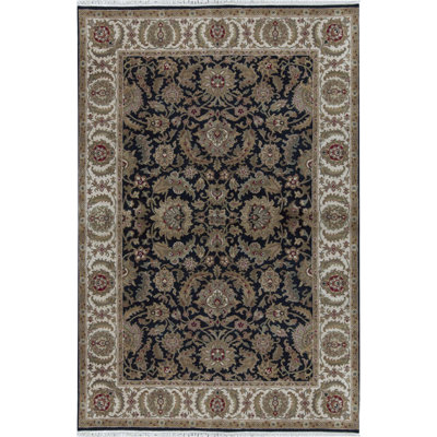 Tapis noir et ivoire de haute qualité noué à la main