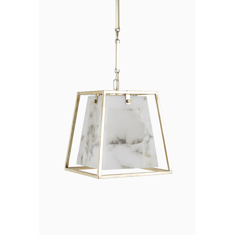 Lustre géométrique unique à 4 lumières avec accents albâtre Stacey, Argent champagne