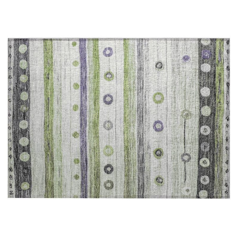 Machine Washable Indoor/Outdoor Xhevrie Aloe Rug, Rectangle 1'8" x 2'6"