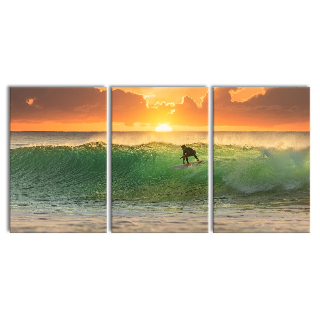 3-tlg. Leinwandbilder-Set Surfing at Sunset