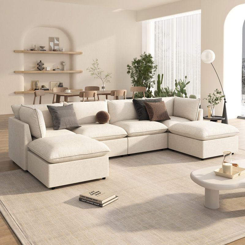 U_Style Modern Large U-Shape Sectional Sofa, 2 Large Chaise With Removable Ottomans, Convertible L-Shape Sectional Sofa With Stylish Piping Design,For Living Room,Spacious Space
