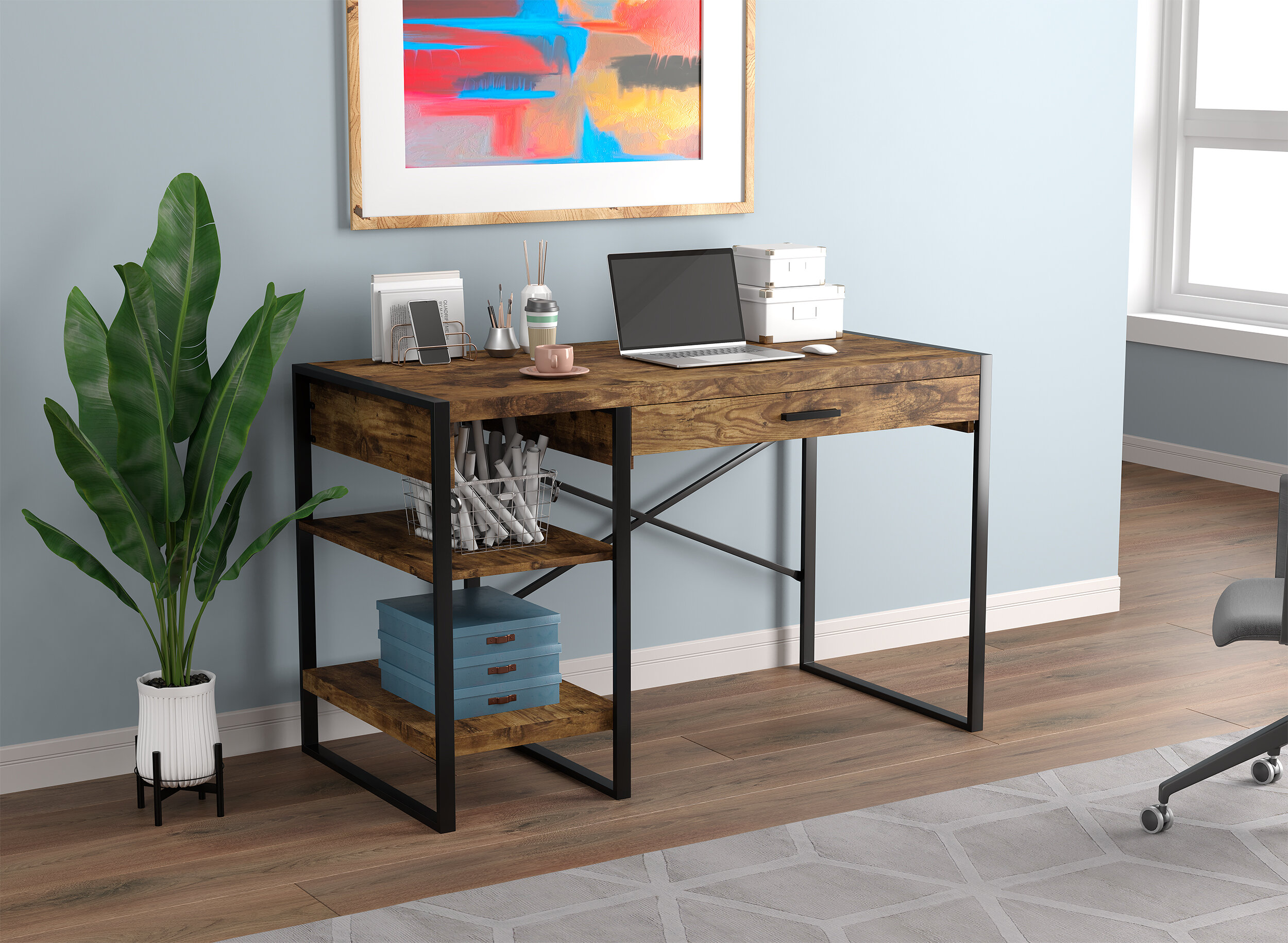 Balsam 47.2'' Wide Reversible Desk with 2 Shelves