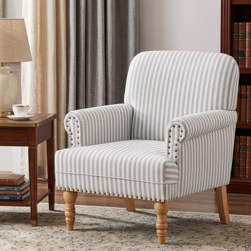 Fauteuil rembourré en bois, Gris clair