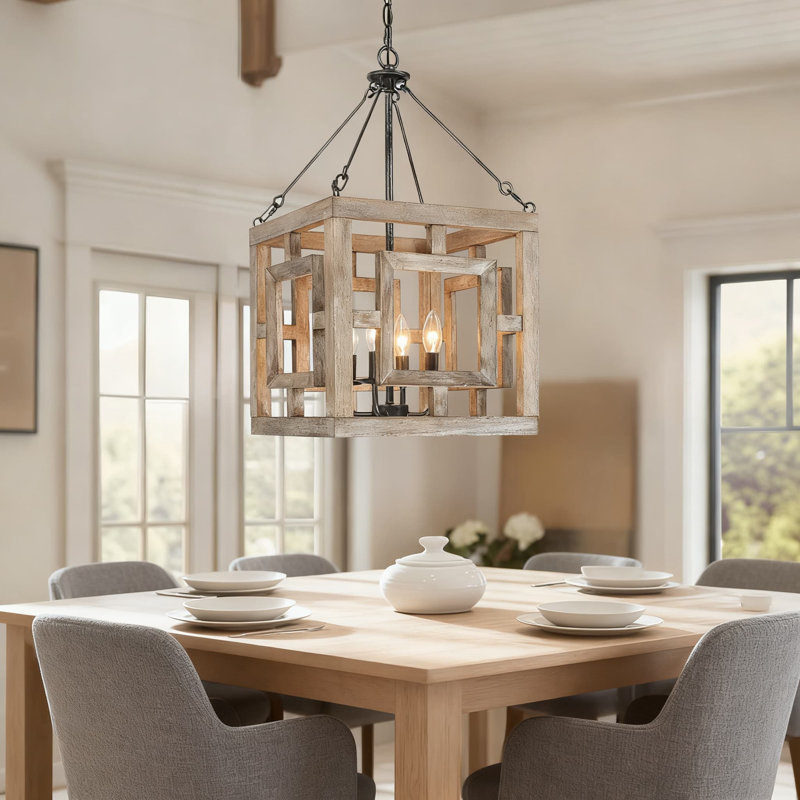 Luminaire suspendu Farmhouse avec cadre en bois vieilli, lustre rustique pour îlot de cuisine, salle à manger et éclairage de vestibule
