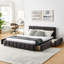 Grand lit tapissier avec tissu en chenille et tiroir de rangement-64558542